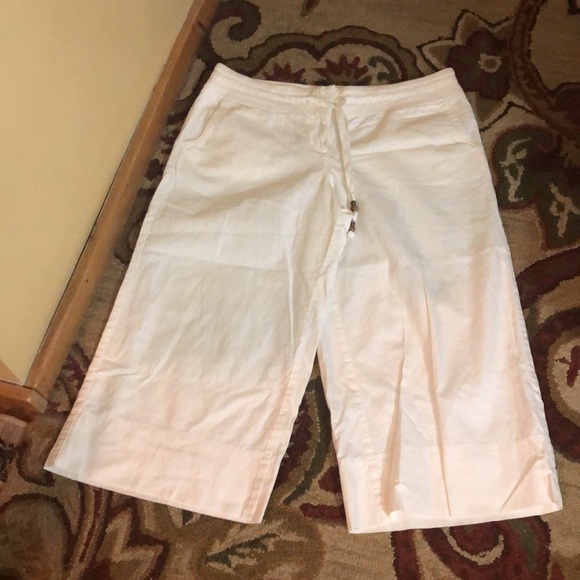 ANN TAYLOR LOFT Size 14 Marisa Wide Leg Crop Linen Cotton Summer Cozy $109 NEW - Picture 3 of 16